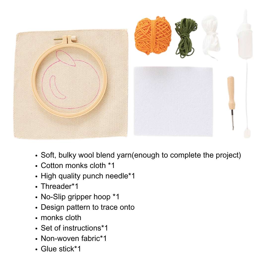 Pudding Case Beginner Punch Needle Embroidery Kit - Easy DIY Mug Coaster Orange
