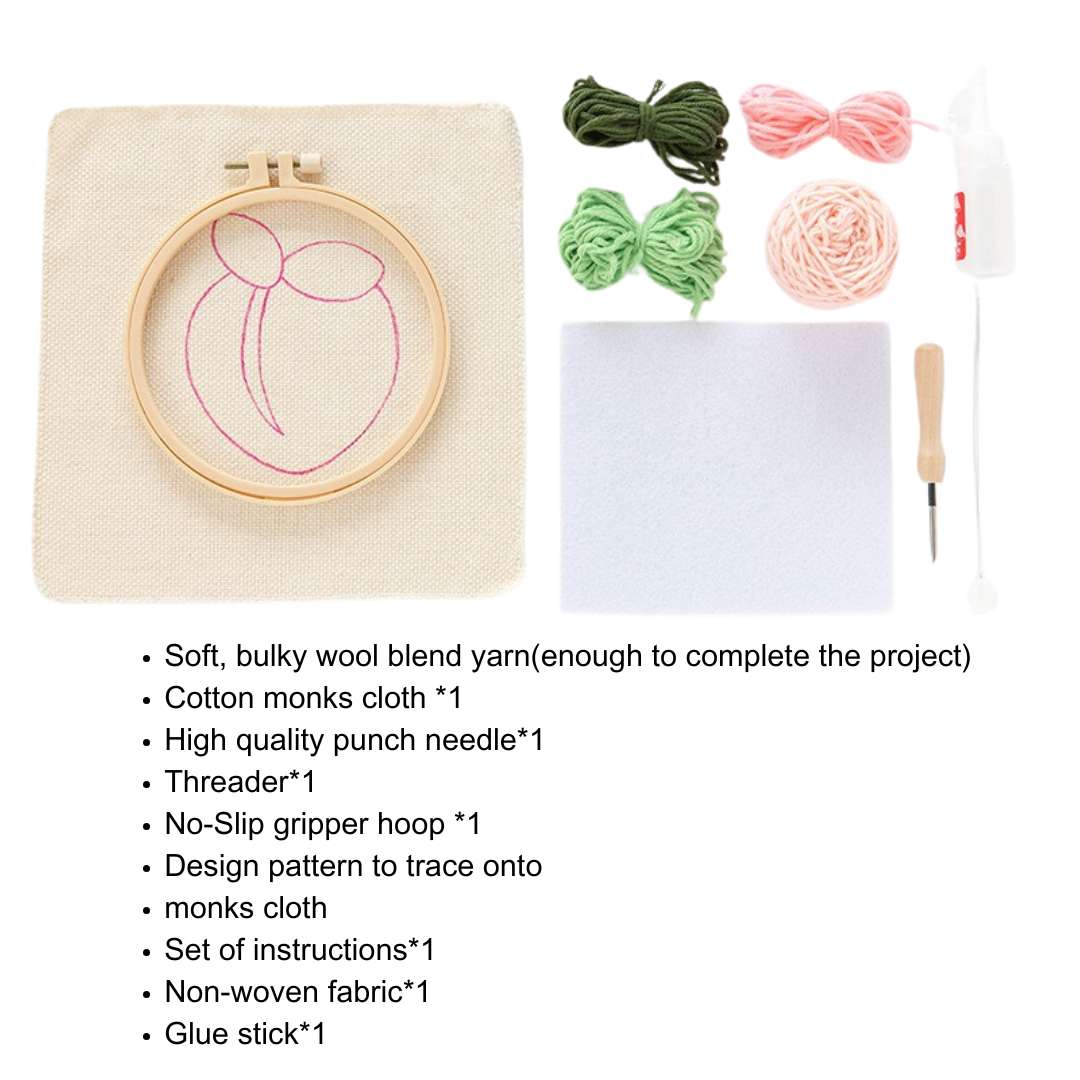 Pudding Case Beginner Punch Needle Embroidery Kit - Easy DIY Mug Coaster Peach