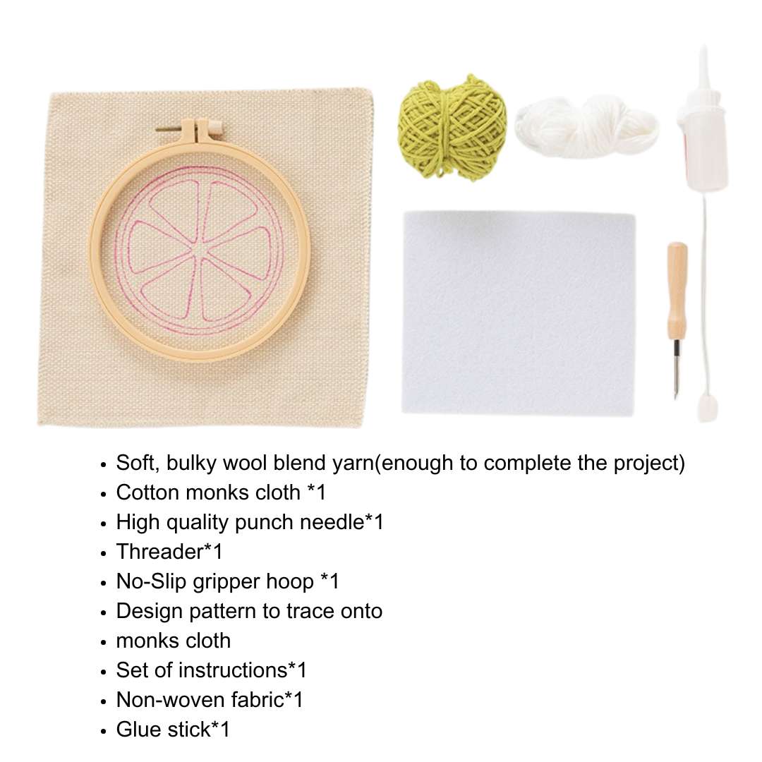 Pudding Case Beginner Punch Needle Embroidery Kit - Easy DIY Mug Coaster Lime