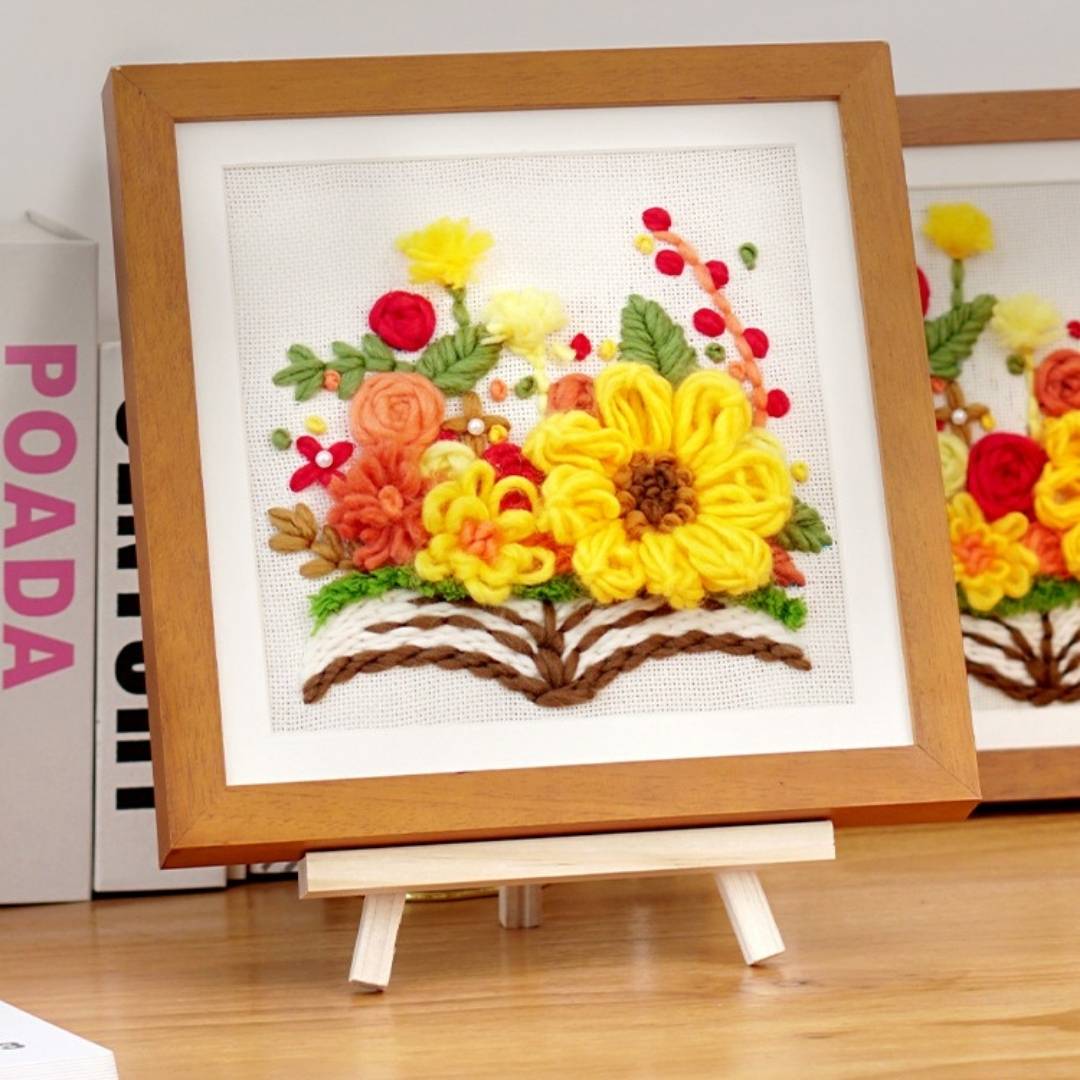 Beginner Punch Needle Embroidery Kit Blooming Bouquet - Easy DIY