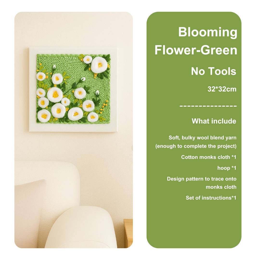 Beginner Blooming Garden Series Pink & Green Floral Punch Needle Kit - Easy Diy Gift