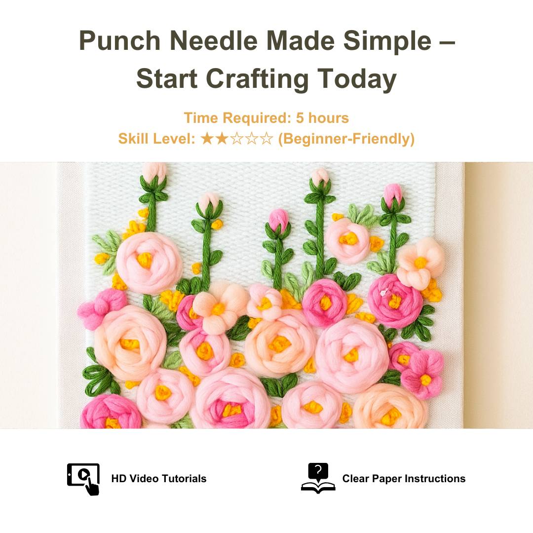 Beginner Blooming Garden Series Pink & Green Floral Punch Needle Kit - Easy Diy Gift