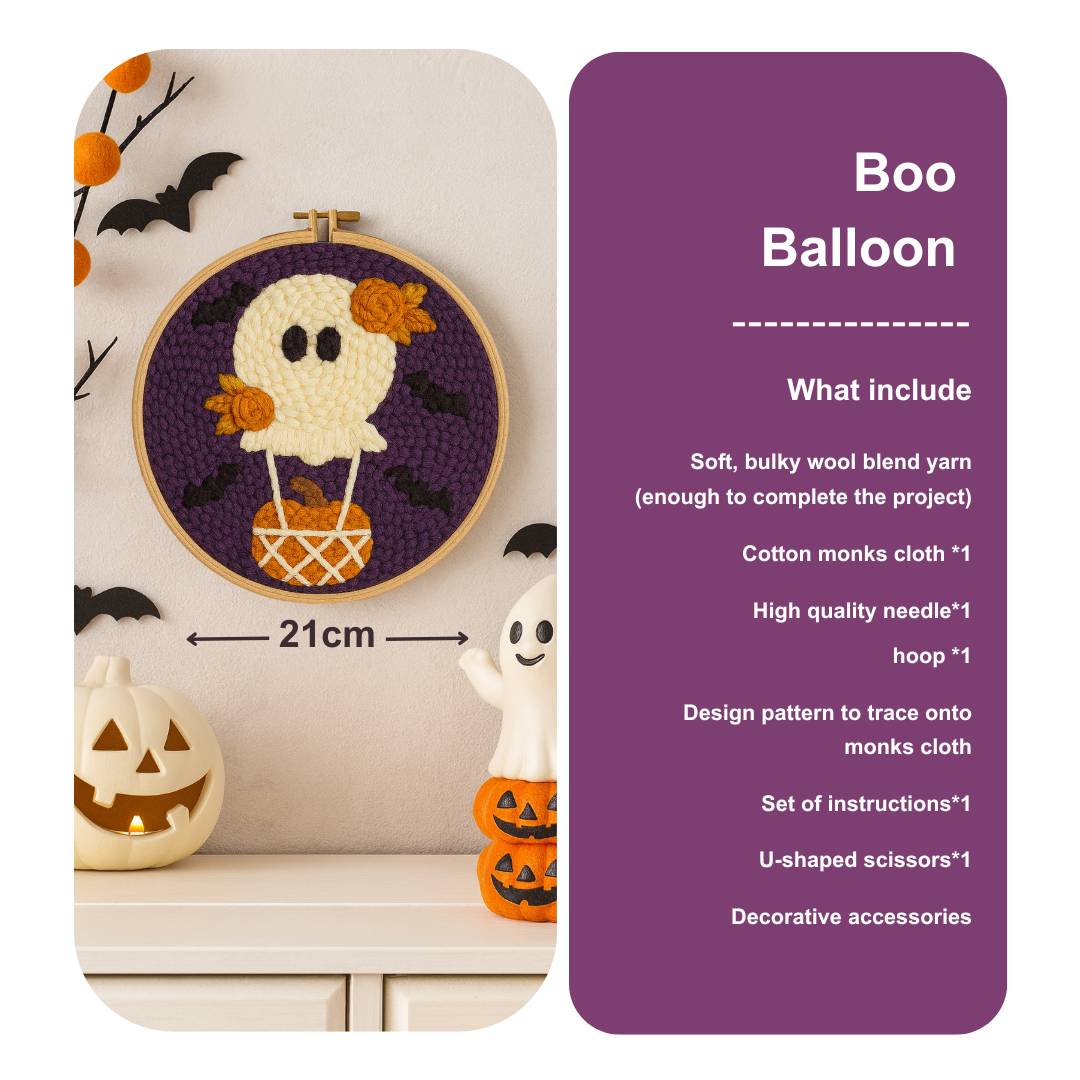 đHalloween Boo Balloon Punch Needle Kit - Cute Ghost Pumpkin DIY Embroidery for Halloween Decor