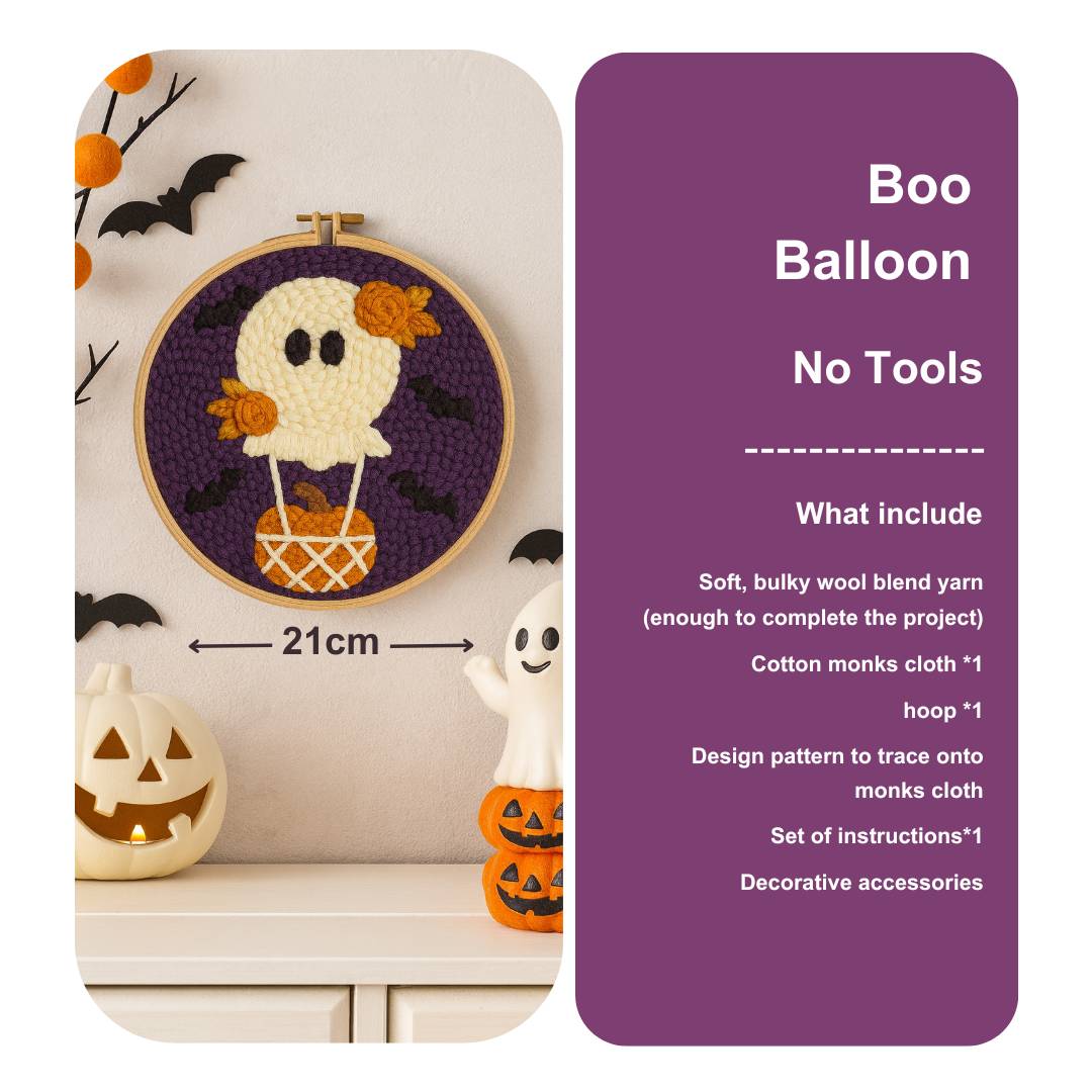 đHalloween Boo Balloon Punch Needle Kit - Cute Ghost Pumpkin DIY Embroidery for Halloween Decor