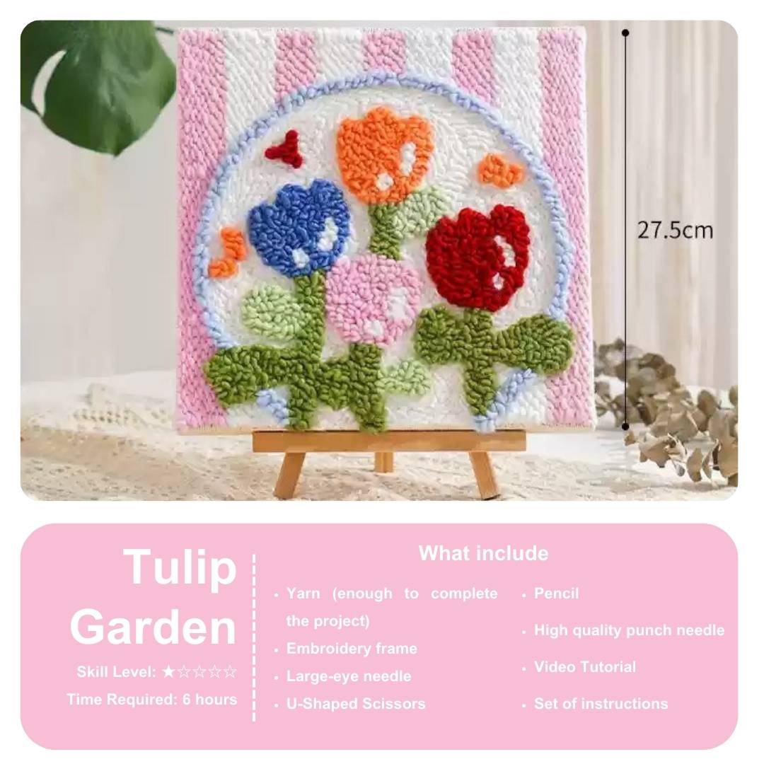 Beginner Punch Needle Embroidery Kit - Easy DIY Tulip Garden
