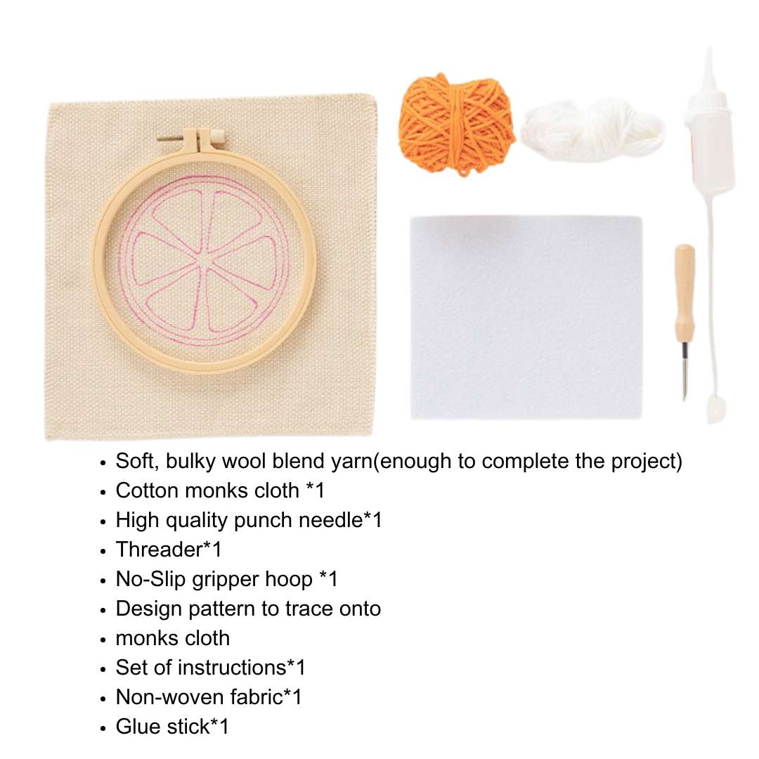 Pudding Case Beginner Punch Needle Embroidery Kit - Easy DIY Mug Coaster Orange Slices