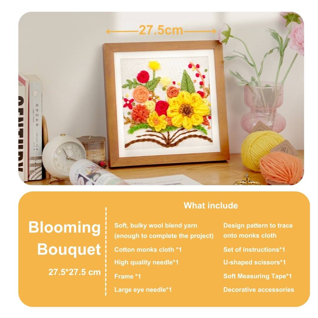 Beginner Punch Needle Embroidery Kit Blooming Bouquet -  Easy DIY