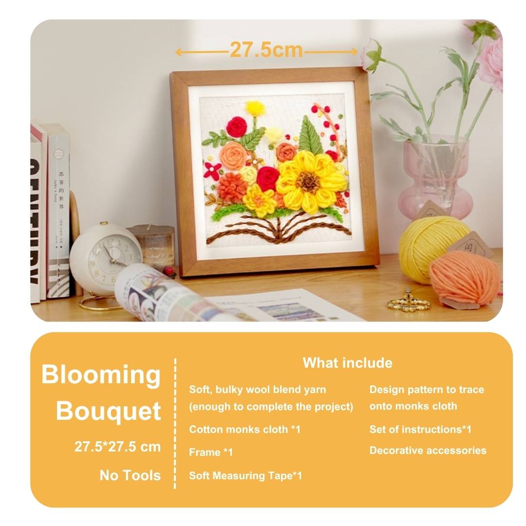 Beginner Punch Needle Embroidery Kit Blooming Bouquet -  Easy DIY