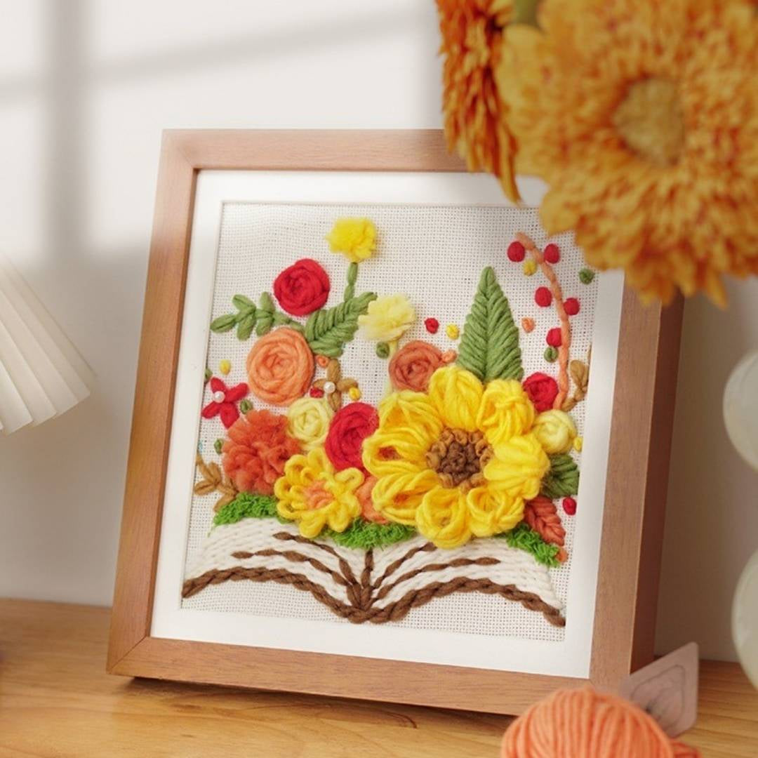 Beginner Punch Needle Embroidery Kit Blooming Bouquet -  Easy DIY