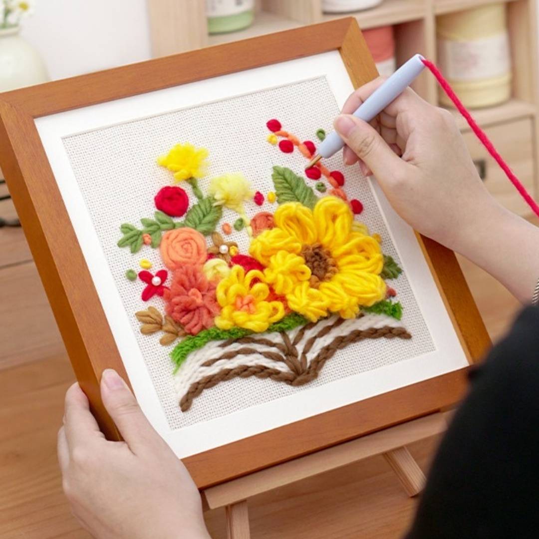 Beginner Punch Needle Embroidery Kit Blooming Bouquet -  Easy DIY