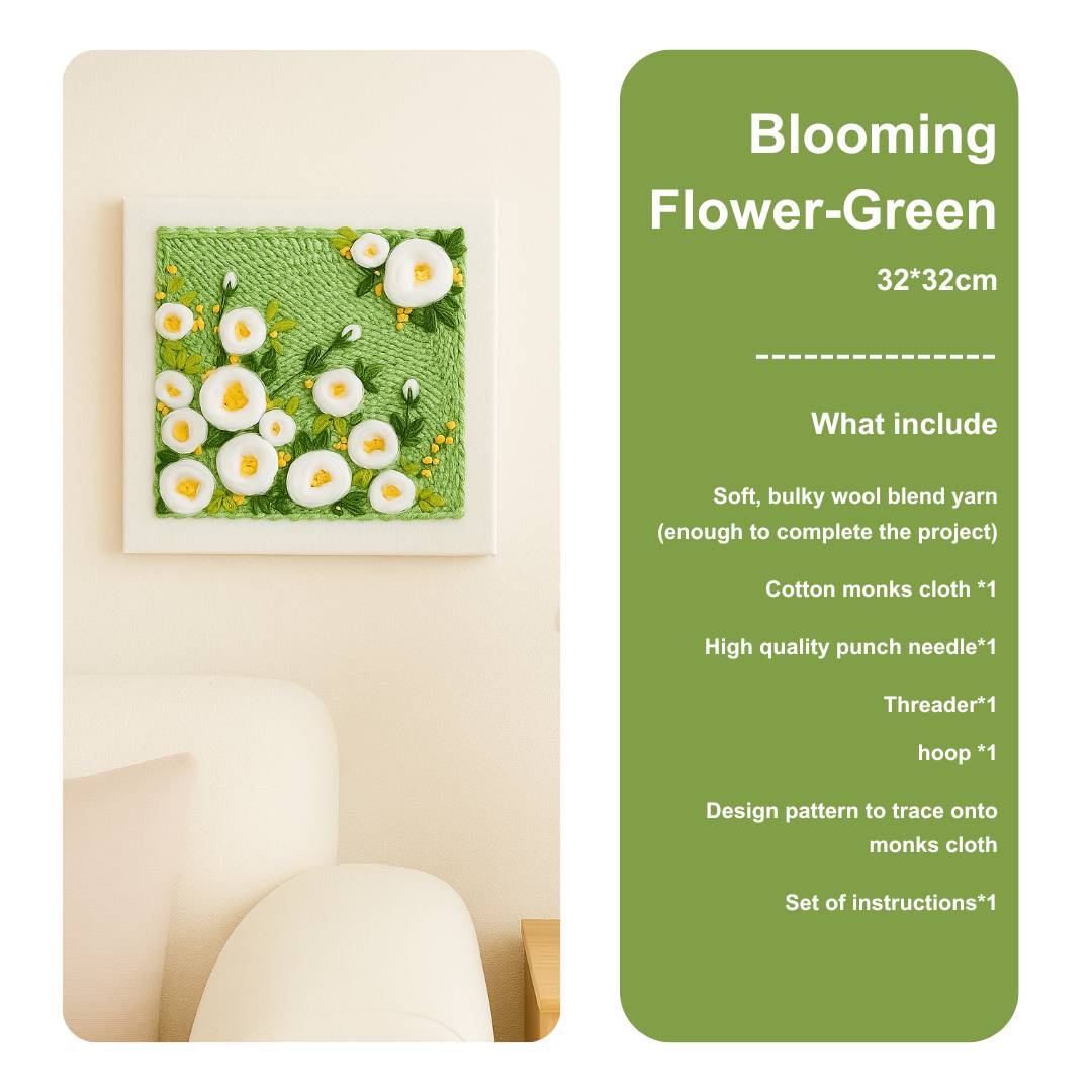 Beginner Blooming Garden Series Pink & Green Floral Punch Needle Kit - Easy Diy Gift