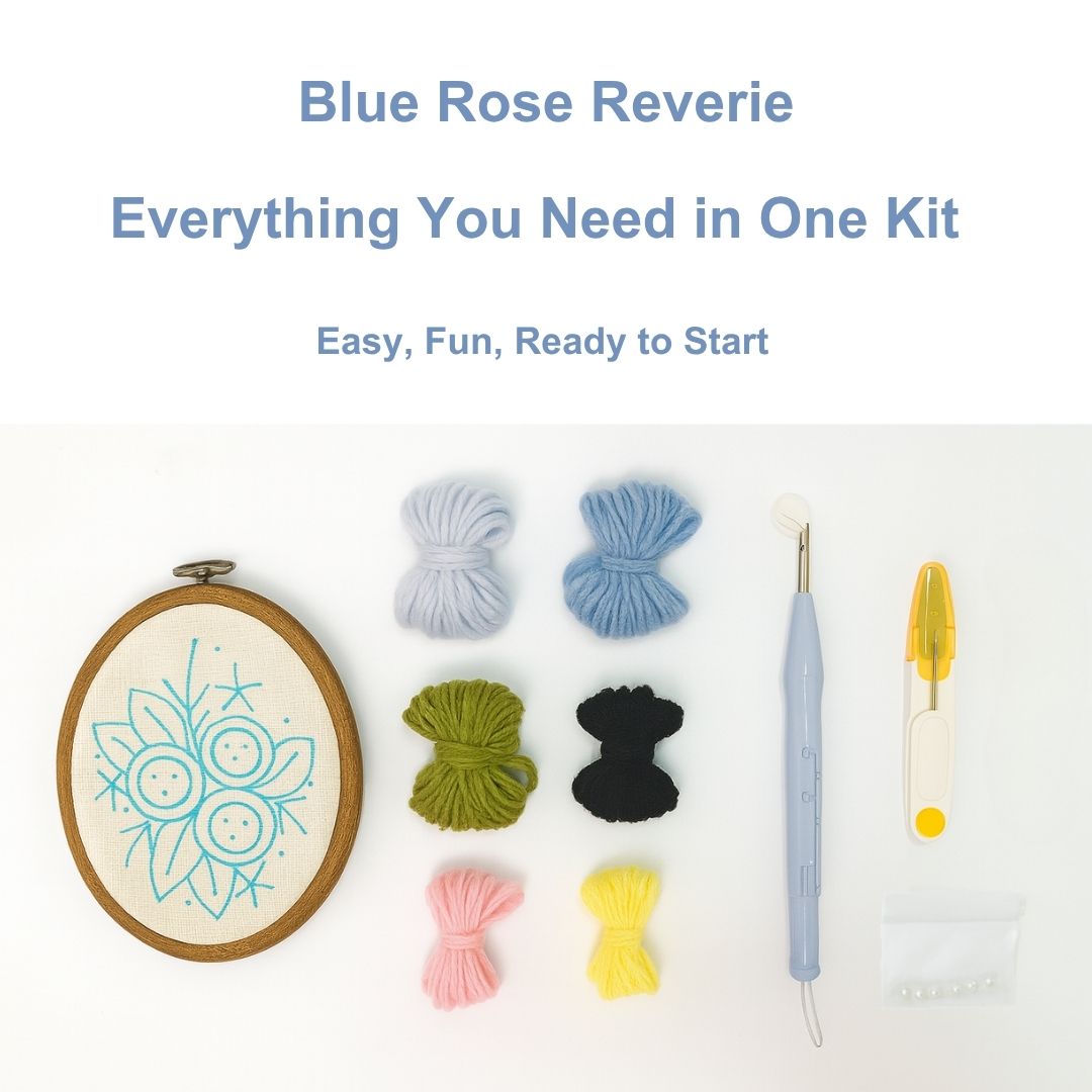 [New] Beginner Punch Needle Embroidery Kit - Easy DIY Blue Rose Reverie