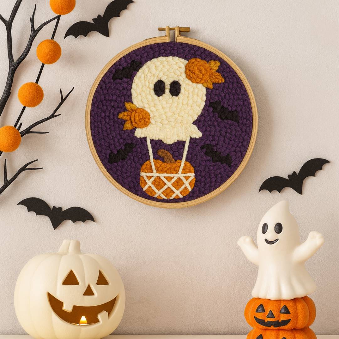 🎃Halloween Boo Balloon Punch Needle Kit - Cute Ghost Pumpkin DIY Embroidery for Halloween Decor
