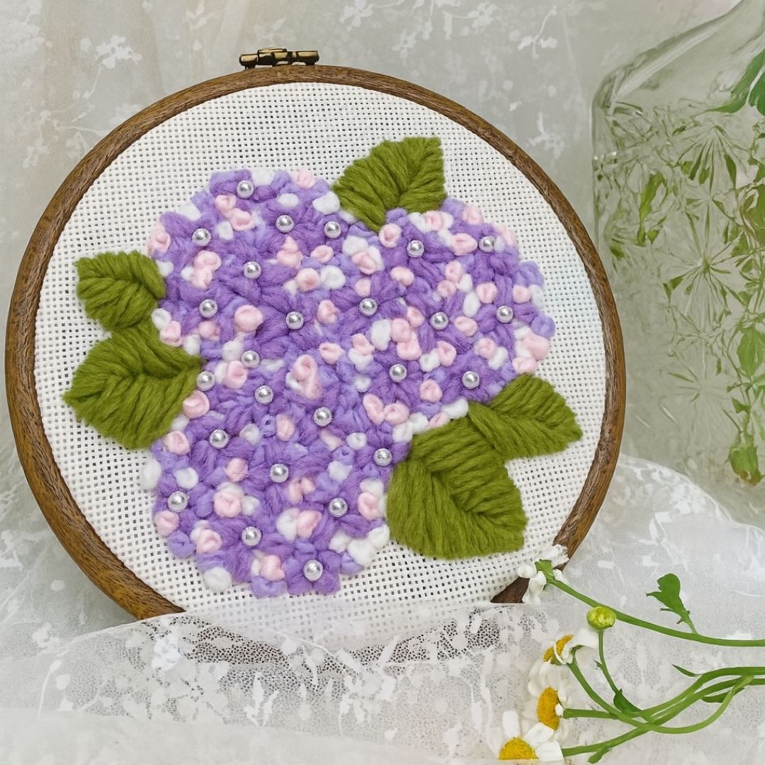 [New] Beginner Punch Needle Embroidery Kit - Easy DIY  Pearl Hydrangea