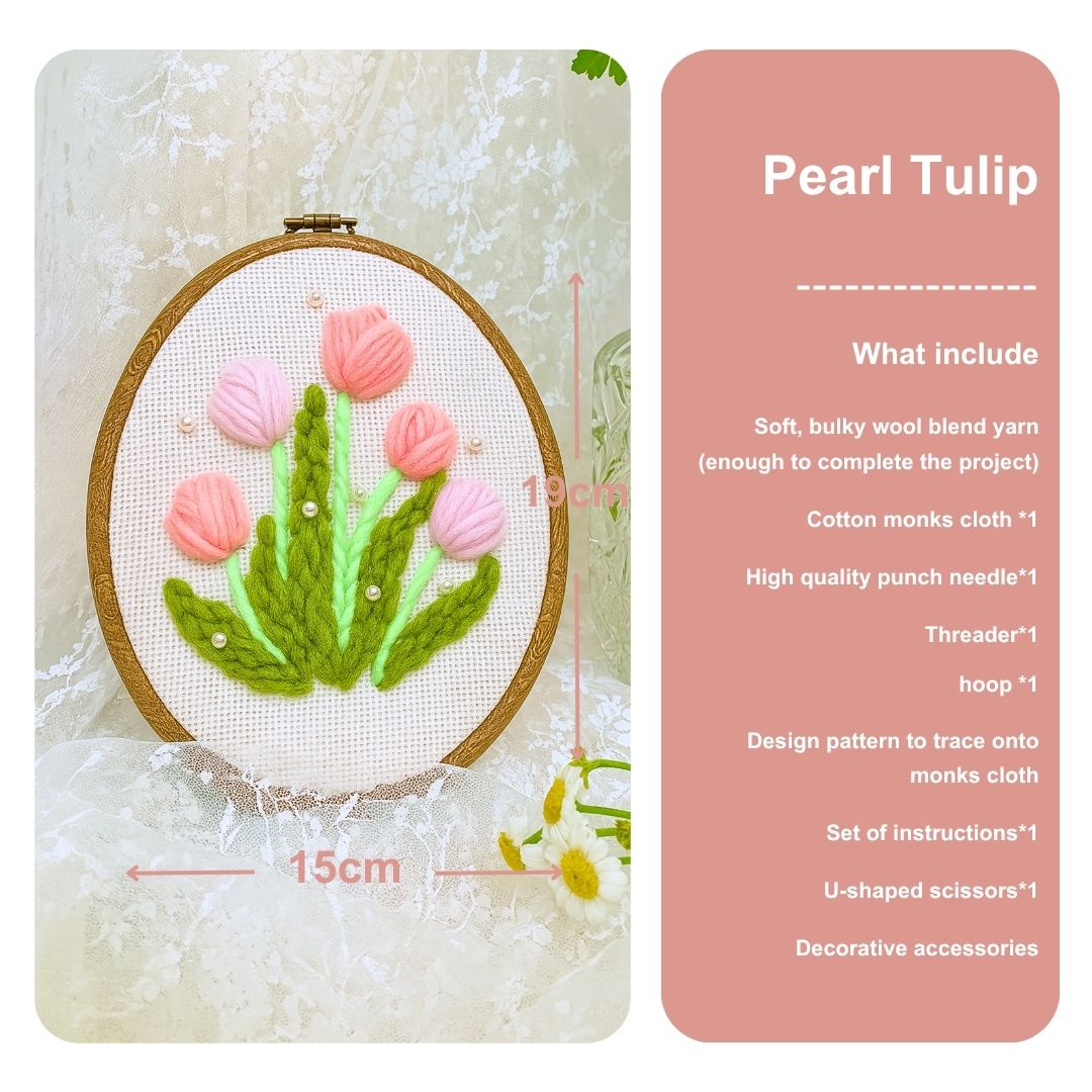 [New] Beginner Punch Needle Embroidery Kit - Easy DIY Pearl Tulip