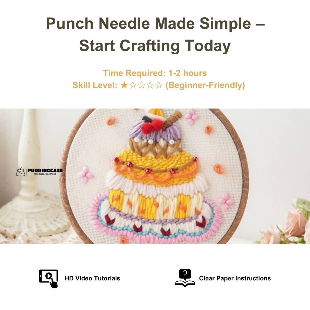 💥Beginner Punch Needle Embroidery Kit - Easy DIY Cake