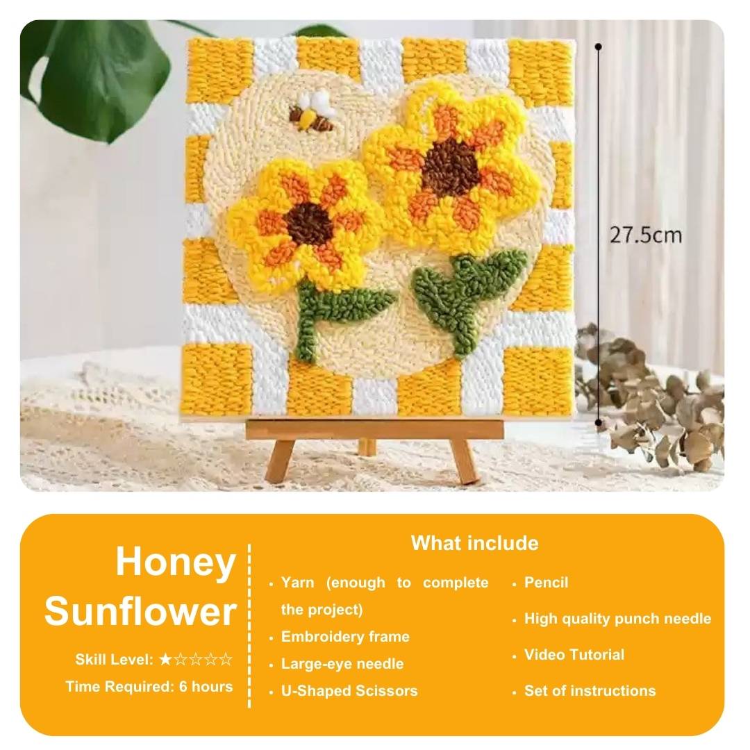 [Pre-order] Beginner Punch Needle Embroidery Kit - Easy DIY Honey Sunflower