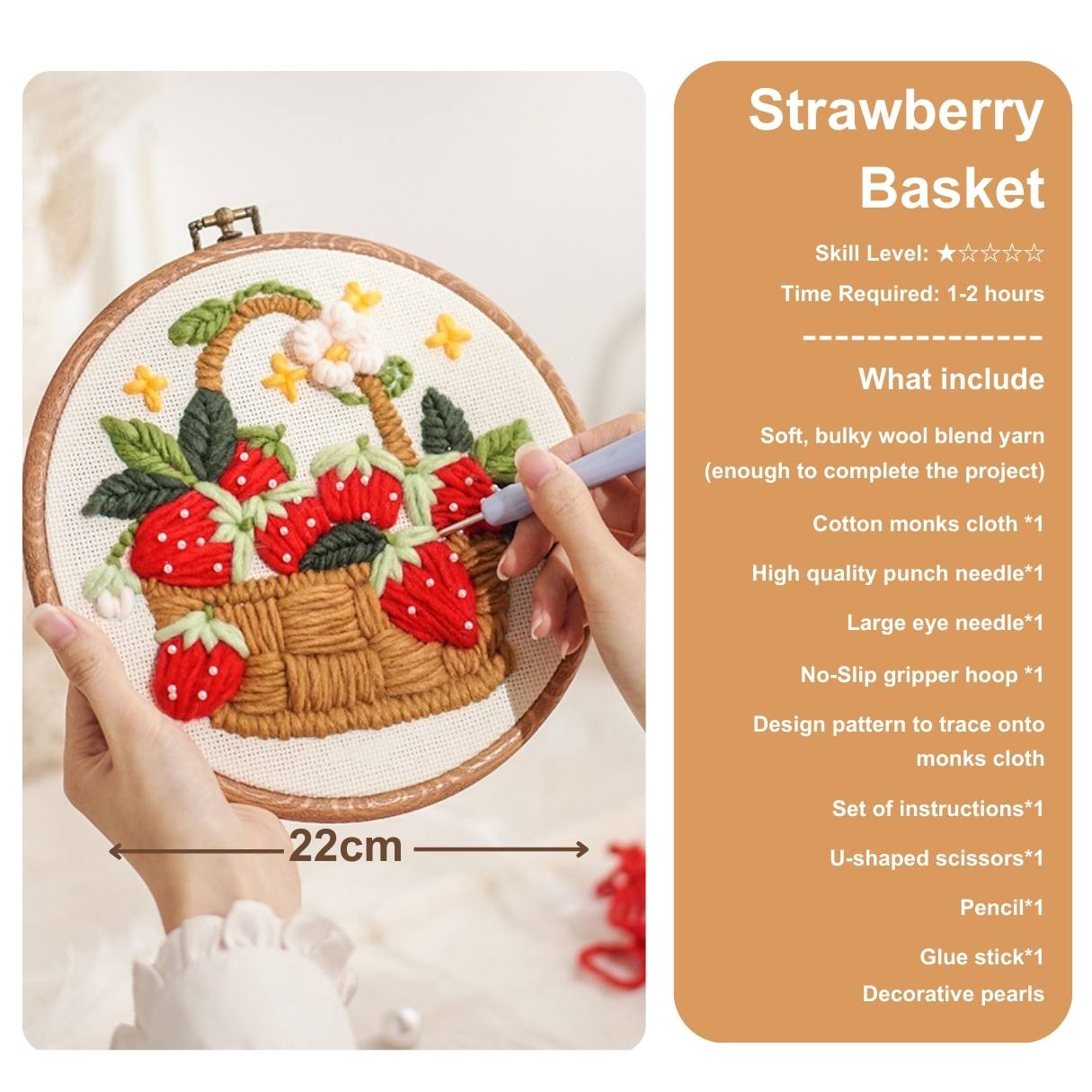 [Pre-order] ✨Beginner Punch Needle Embroidery Kit - Easy DIY Strawberry Basket