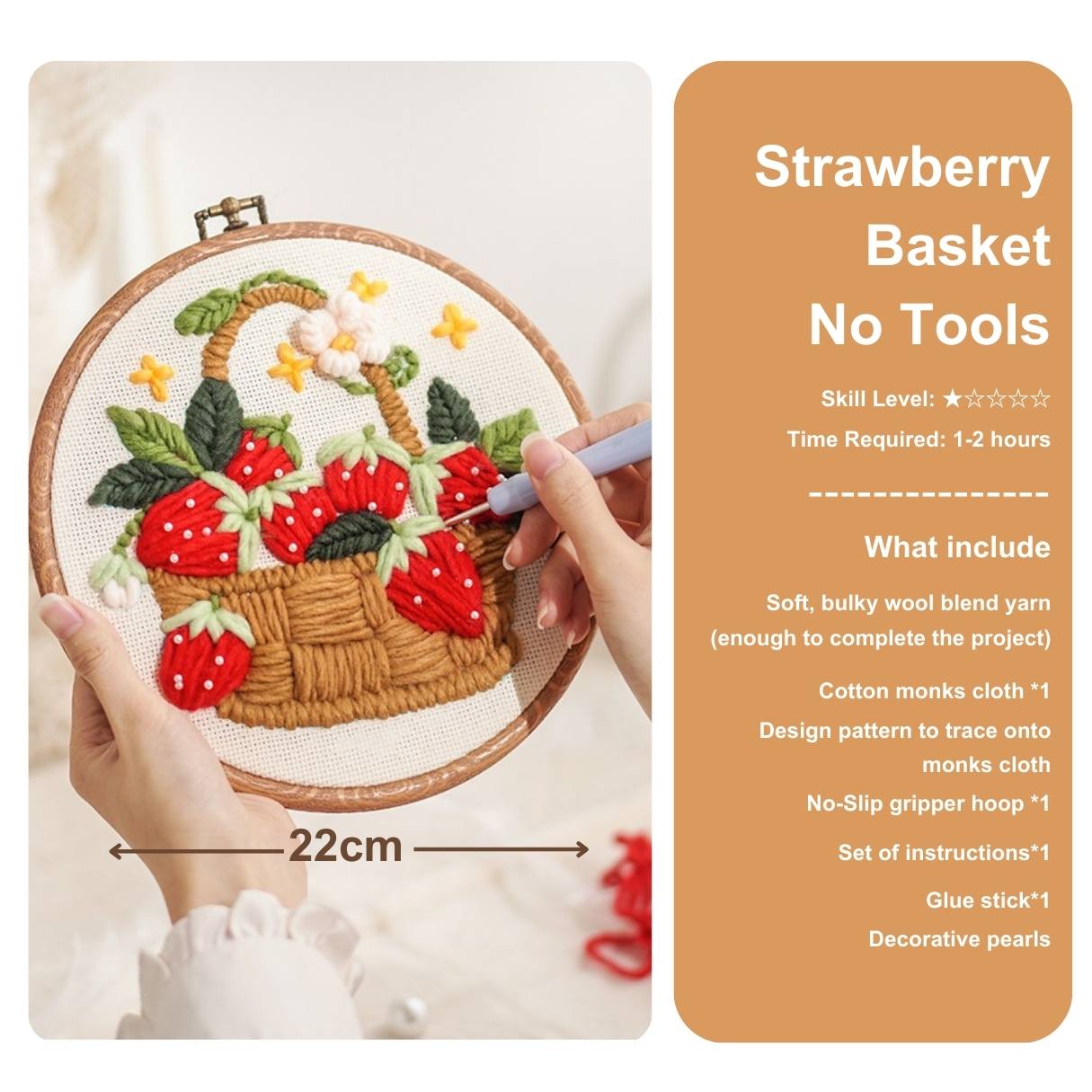 [Pre-order] ✨Beginner Punch Needle Embroidery Kit - Easy DIY Strawberry Basket