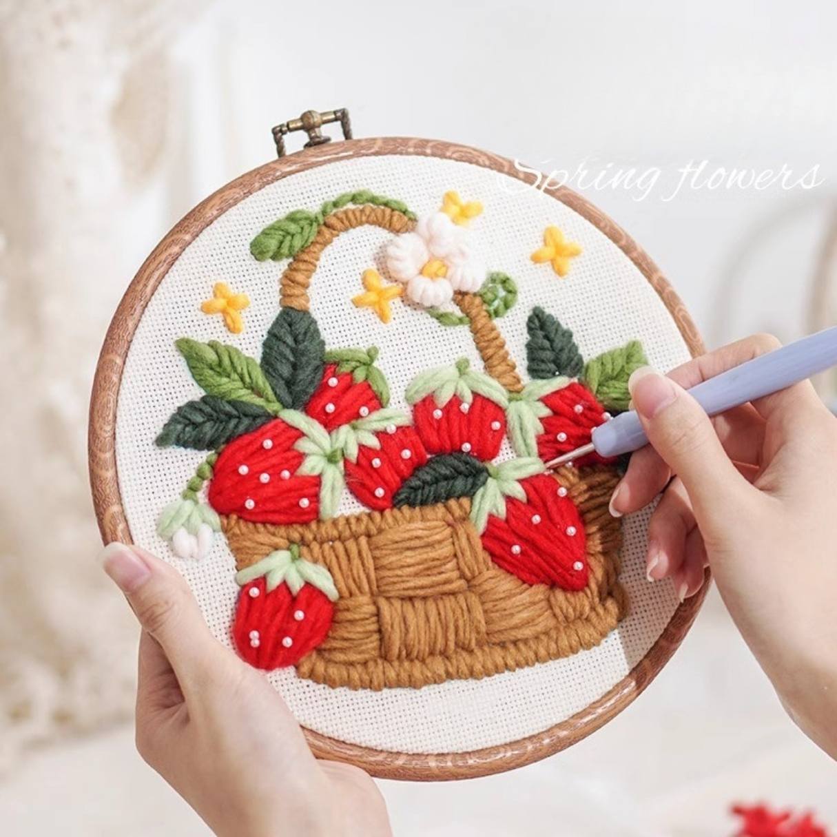 [Pre-order] ✨Beginner Punch Needle Embroidery Kit - Easy DIY Strawberry Basket