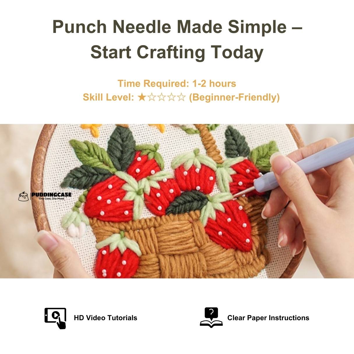 [Pre-order] ✨Beginner Punch Needle Embroidery Kit - Easy DIY Strawberry Basket